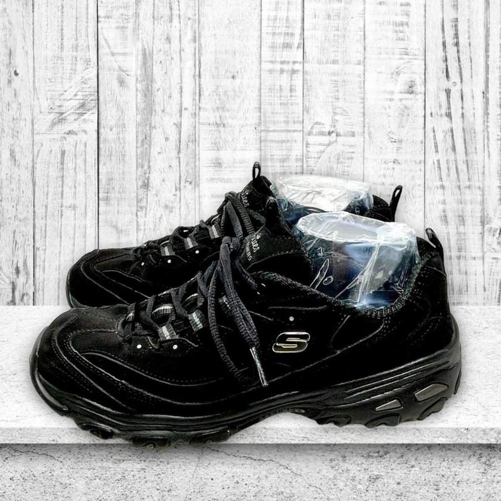 Skechers Womens D'Lites Play On Black Trubuck Leather Casual Sneakers US Size 11